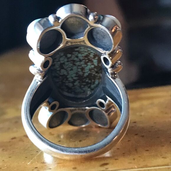 Royston Blue Horizon Turquoise White Pearl Cocktail Ring Size 6 - Picture 3 of 10